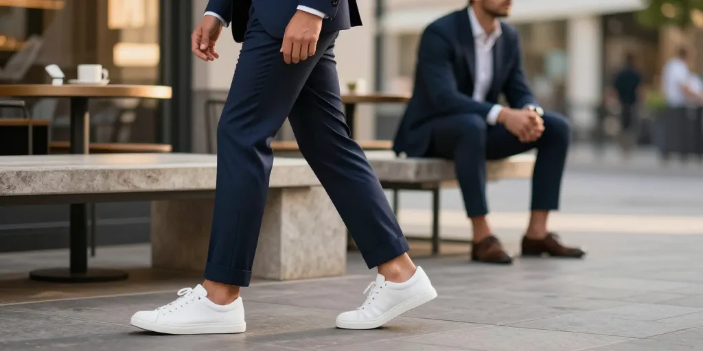 basket avec costume bleu marine